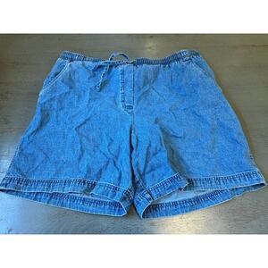 Studio Works Womens Blue Denim Shorts Elastic Waist Drawstring Size 18 Cotton